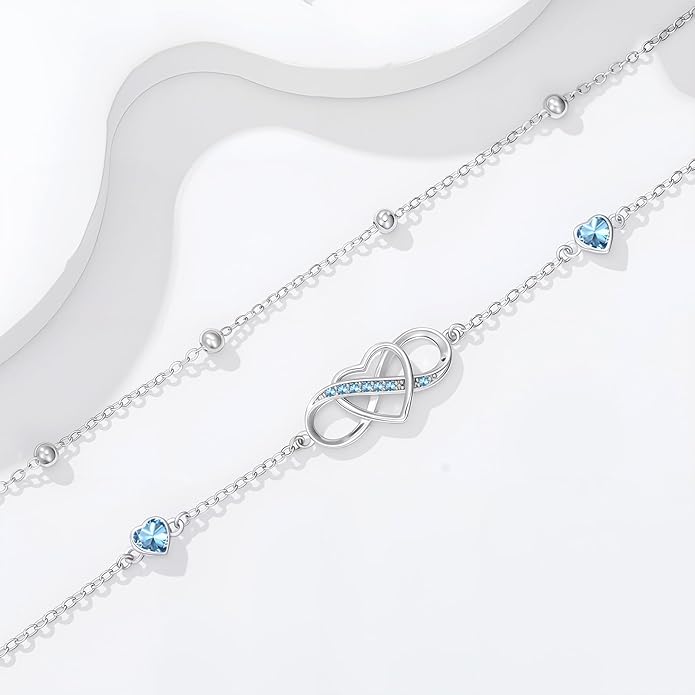 Anklet for Women 925 Sterling Silver Double Infinity Ankle Bracelet Waterproof Summer Jewelry Anniversary Birthday Gifts for Her