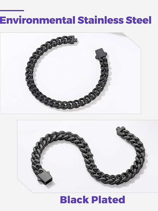 Richsteel 5/7/9/12mm Wide Miami Cuban Link Chain Bracelet for Men Women,Stainless Steel/Gold/Black Plated,7.4/8.2/9 Inch Length,Hip Hop Urban Street-wear Jewelry(Gift Wrapped)