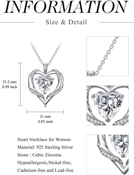 WINNICACA Birthday Gift for Mom Heart Necklace for Women 925 Sterling Silver Birthstone Necklace Jewelry Gift for Women Wife Her Girlfriend Sister