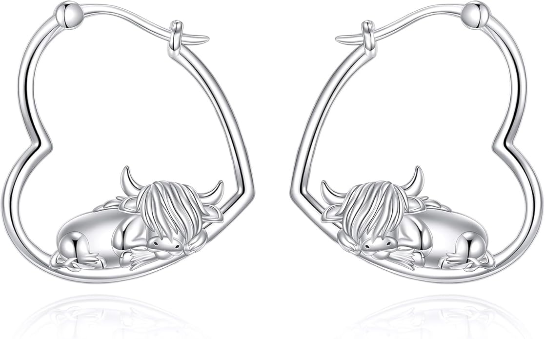 YFN Animal Earrings Sterling Silver Animal Heart Hoop Dangle Earrings Cute Jewelry Gifts for Women