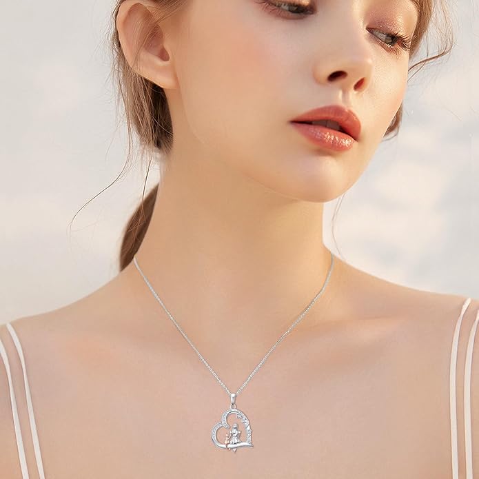Cat Gifts for Women 925 Sterling Silver Heart Moon Cat Necklace Pendant Women Jewelry Halloween Christmas Gifts