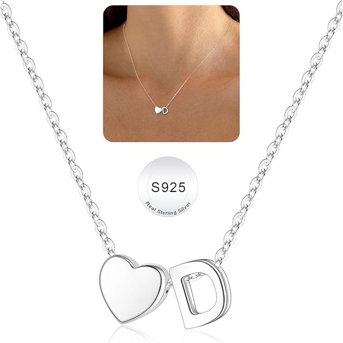 Turandoss Christmas Gifts for Grandkids, Dainty S925 Sterling Silver Heart Initial A-Z Necklace Trendy Silver Initial Jewelry Birthday Gifts for Girls Teen Girls
