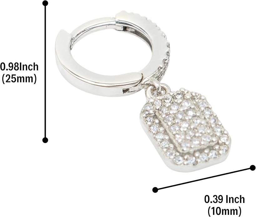 Rectangle CZ Dangle Wide Hoop Earrings for Women – 10mm Charm, 25mm Total Length, Elegant Gift Earrings.KT001