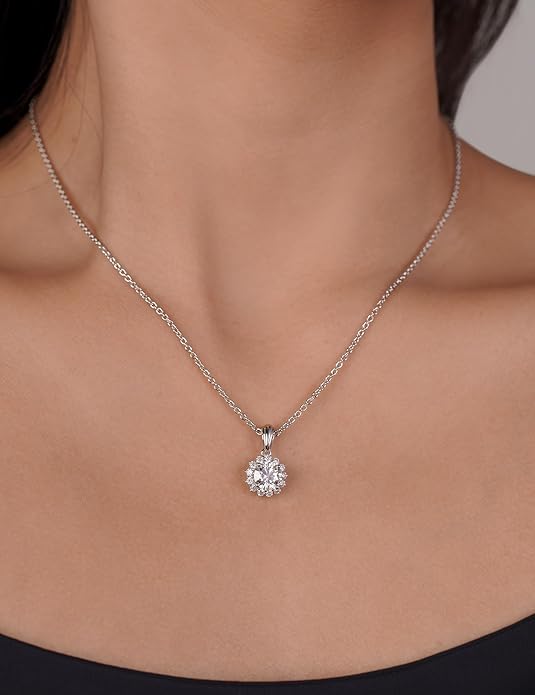 IMOLOVE Moissanite Solitaire Pendant Necklaces for Women Sterling Silver with 18K White Gold Plated 1-3 Carat D Color VVS1 Clarity Mossanite Jewelry for Women
