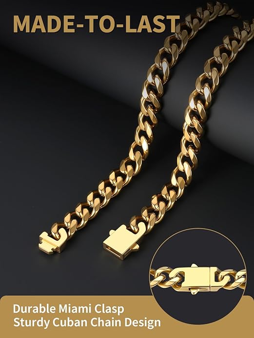FindChic Cuban Link Chain for Men, 6/9/12mm Necklace Chain, Black/Gold Plated/Stainless Steel Necklace, Hypoallergenic & Tarnish-Proof Men's Jewelry Hip Hop Accessories, 18-30" Length Options