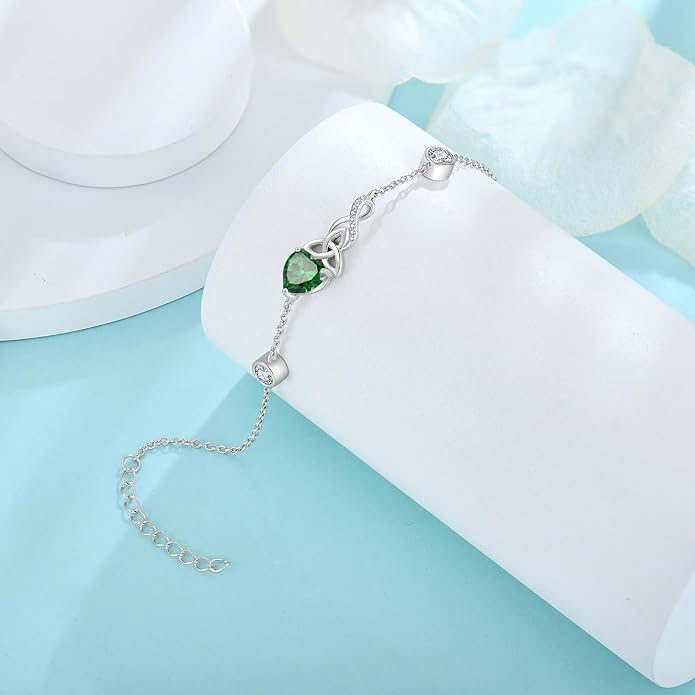 Infinity Celtic Knot Bracelet 925 Sterling Silver Birthstone Bracelet Irish Jewelry Gifts for Women