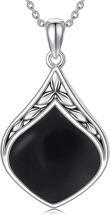 Teardrop Necklace 925 Sterling Silver Vintage Natural Gemstone Pendant Jewelry Birthday Christmas Gifts for Women Mom