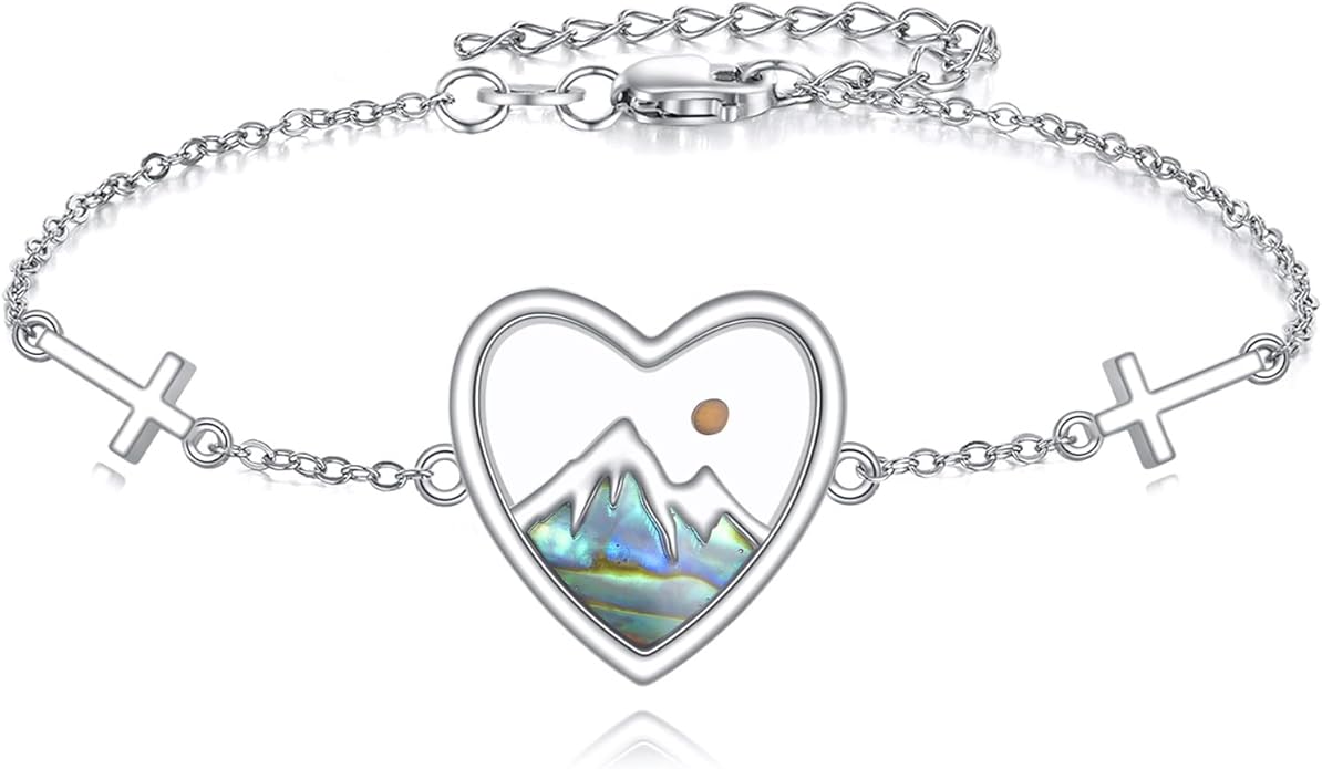 AOBOCO Mustard Seed Bracelet S925 Sterling Silver Mountain Cross Bracelets Christmas Christian Faith Jewelry Mothers Day Birthday Gifts for Mom