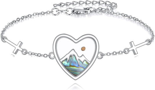 AOBOCO Mustard Seed Bracelet S925 Sterling Silver Mountain Cross Bracelets Christmas Christian Faith Jewelry Mothers Day Birthday Gifts for Mom