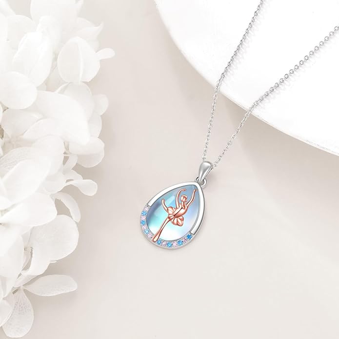 POPLYKE Sports Gifts for Girls Sterling Silver Gymnastics/Ballerina/Piano/Reading Heart-Shaped Pendant Necklace for Women