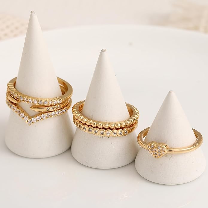 FAXHION Gold Rings for Women Non Tarnish, 14k Gold Plated Stacking Cubic Zirconia Thumb Ring Set, Dainty Gold Knuckle Women Rings Set Size 5 6 7 8 9 10