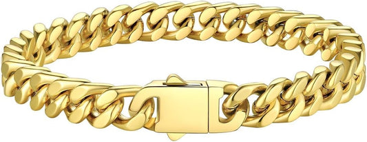 Bestyle Thick Mens Cuban Link Chain Bracelets, Durable Real 18K Gold/Black Metal Plated Solid Stainless Steel Hand Chain Cuban Bracelets for Men, Silver Black Gold Bracelets for Father Husband