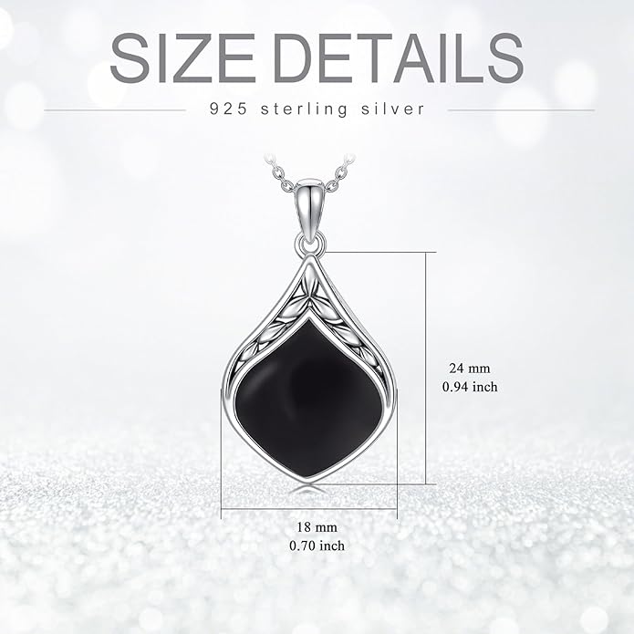Teardrop Necklace 925 Sterling Silver Vintage Natural Gemstone Pendant Jewelry Birthday Christmas Gifts for Women Mom