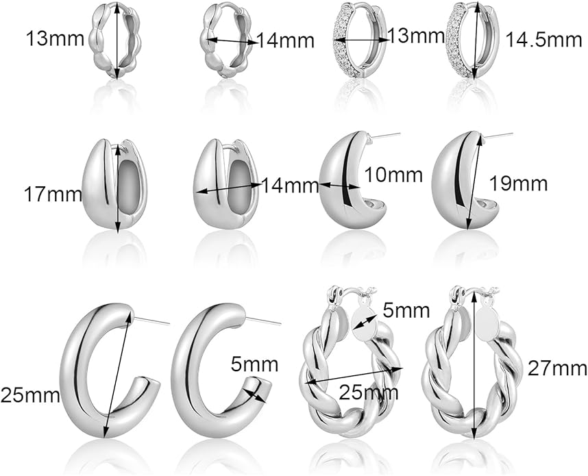 6 Pairs Gold Hoop Earrings for Women, 14K Gold Plated Chunky Huggie Hoop Earrings Set Hypoallergenic, Lightweight Twisted Open Hoops Jewelry for Christmas/Birthday Gifts.