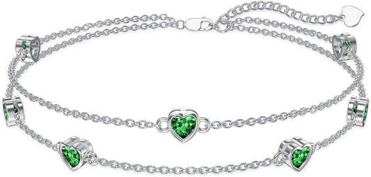 Dorunmo Heart Birthstone Anklet Bracelets for Women 925 Sterling Silver Birthday Jewelry Best Mother's Day for Women Wife