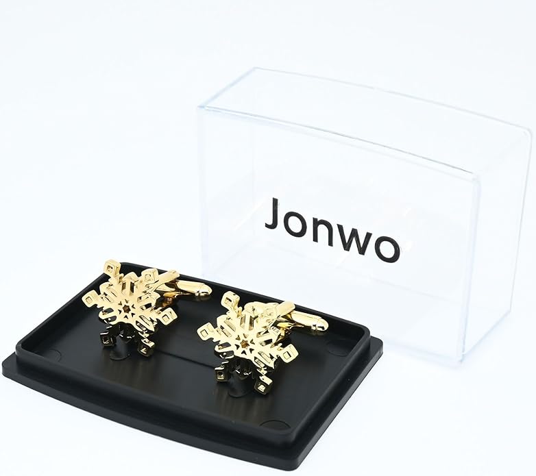 Jonwo Unique Snowflake Shape Cufflinks for Men Women In Gift Box Silver/Gold Men's Cuff Links Jewelry for Wedding Party Daily Office Business Events Tuxedo Dress