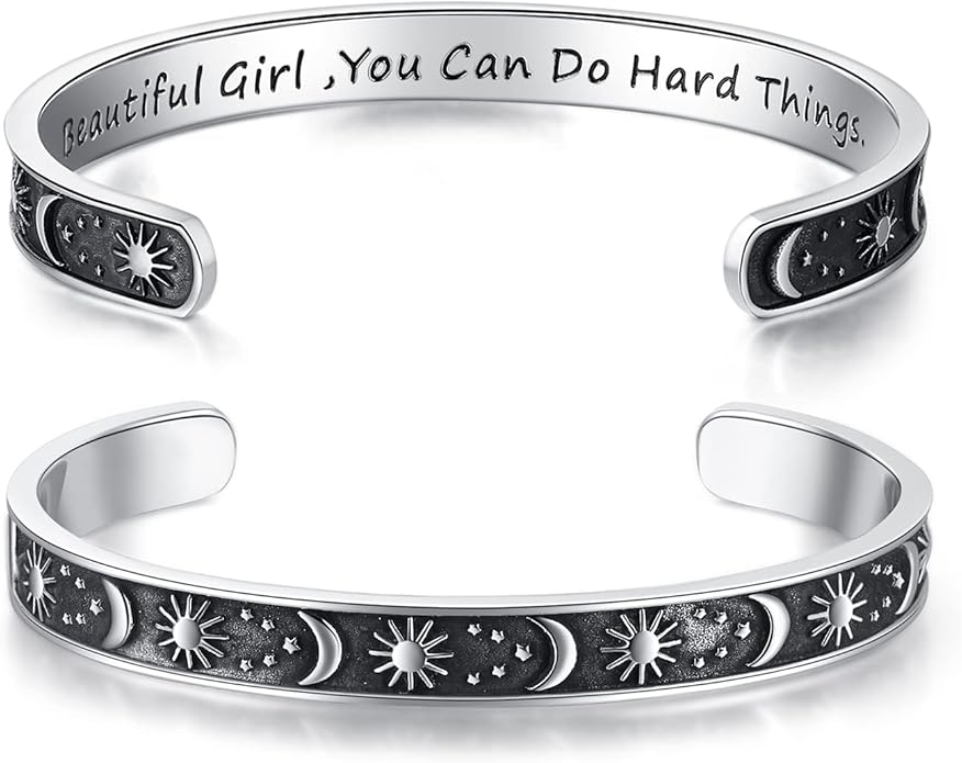 TONY & SANDY Inspirational Bracelets for Women Teen Girls Personalized Gifts for Daughter Granddaughter Mom Sister Friends Stainless Steel Engraved Cuff Birthday Easter Christmas