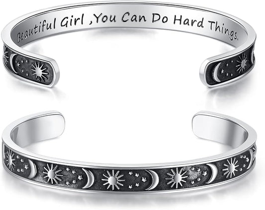 TONY & SANDY Inspirational Bracelets for Women Teen Girls Personalized Gifts for Daughter Granddaughter Mom Sister Friends Stainless Steel Engraved Cuff Birthday Easter Christmas