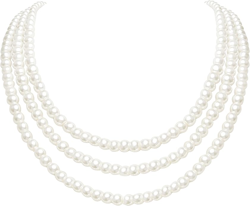 BABEYOND Round Imitation Pearl Necklace Vintage Multi Strands Necklace 20s Flapper Necklace for Party