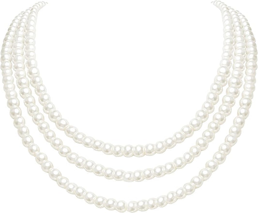 BABEYOND Round Imitation Pearl Necklace Vintage Multi Strands Necklace 20s Flapper Necklace for Party
