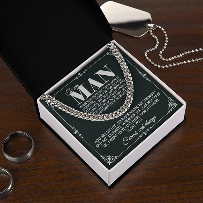 VIRAGIL To My Man Necklace Chain for Men, Silver Stainless Steel Chain Jewelry, Romantic Gift from Partner for Birthday Valentine or Everyday Wear with Meaning