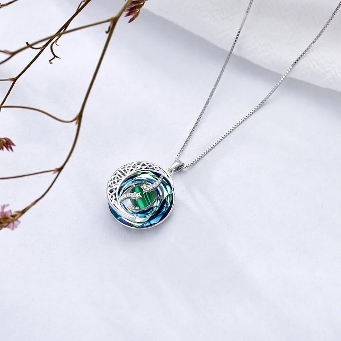 TOUPOP Christmas Gifts Birthstone Necklace 925 Sterling Silver Moon and Star Pendant with Blue Crystal Celtic Moon Jewelry Birthday Gifts for Women Mom Wife Her Daughter