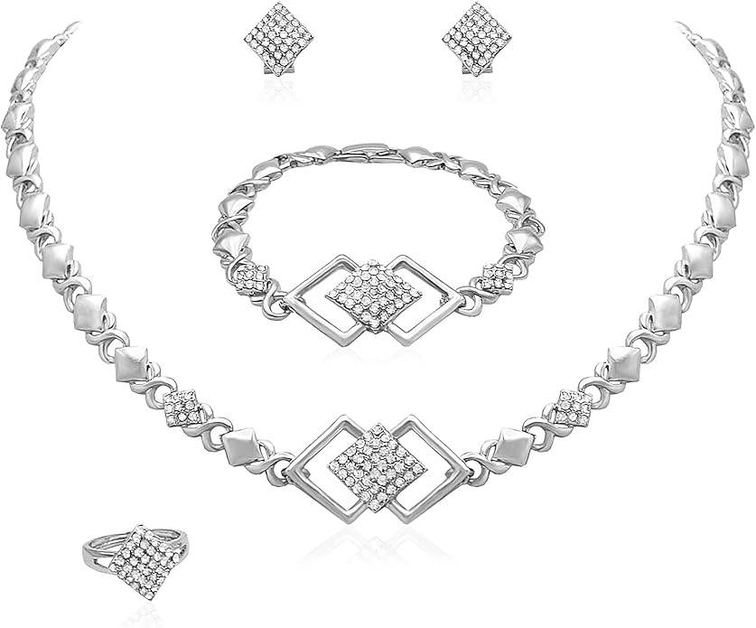 Gold Jewelry Sets for Women 18K Gold/Silver Filled Jewelry Necklace Set Wedding Bridal Fashion Jewelry Sets Women Accessories Bracelets Earrings and Rings Sweetheart Gifts