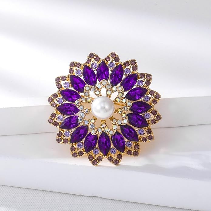 Rhinestone Crystal Flower Brooch Pin for Women,Vintage Multicolor Crystal Floral Lapel Pins Statement Sunflower Brooch Fashion Bride Formal Dress Jewelry