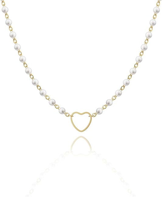 Tewiky Cute Heart Necklace Tiny 14k Gold Heart Pendant Choker Necklaces Small Gold Love Open Heart Chain Necklace for Women Dainty Gold Necklace Gifts for Her