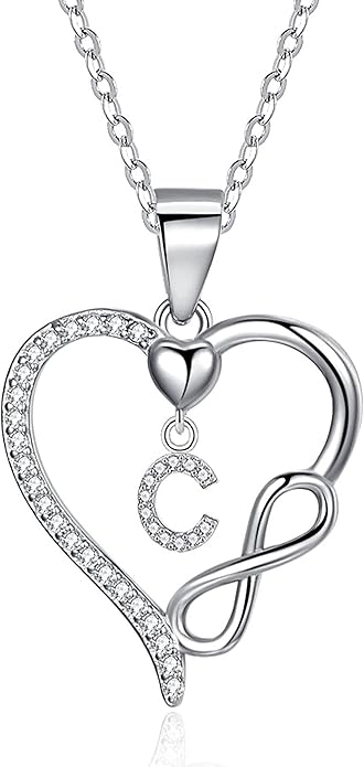 Valentines Day Gifts for Women Hers, Dainty 925 Sterling Silver Infinity Heart Initial Necklace, Letter A-Z Zircon Pendant, Jewelry Gift for Wife