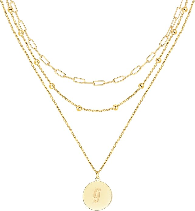 KSF Gold Layered Necklaces for Women Trendy - 18K Gold Plated Layered Choker Initial Letter Coin Pendants Necklace Stack Paperclip Chain Gold Jewelry Gifts Set Non Tarnish