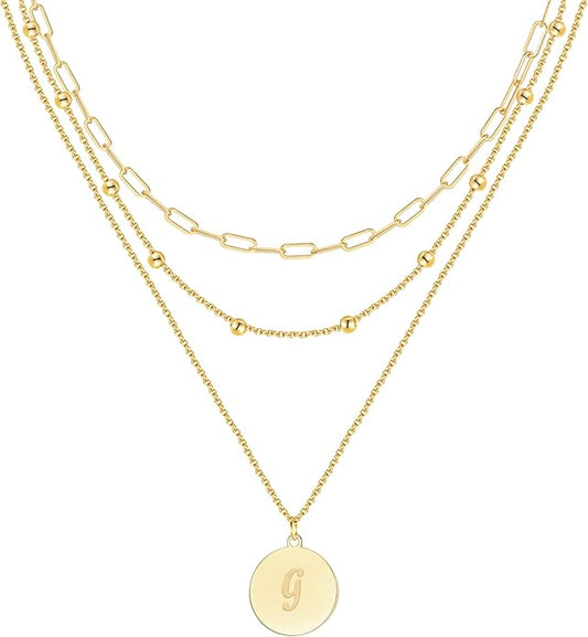 KSF Gold Layered Necklaces for Women Trendy - 18K Gold Plated Layered Choker Initial Letter Coin Pendants Necklace Stack Paperclip Chain Gold Jewelry Gifts Set Non Tarnish