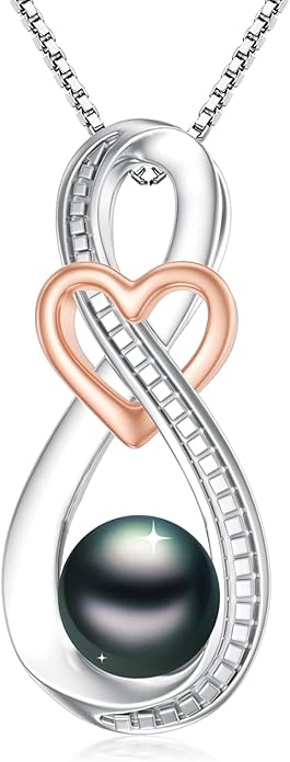 Tahitian Black Pearl Necklace Infinity Gifts for Women Wife Wedding Birthday Anniversary Jewelry Valentines Christmas Day Gifts 925 Sterling Silver