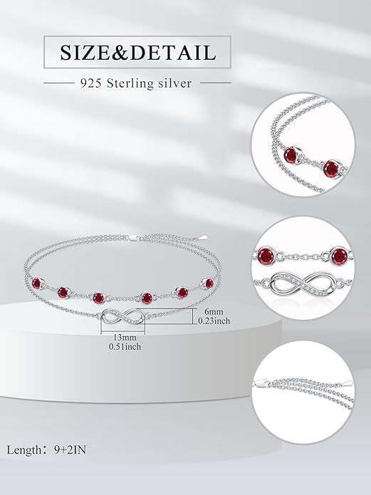 Dorunmo Anklet Bracelets For Women 925 Sterling Silver Birthstone/Infinity/Butterfly/Evil Eye/Turtle/Pineapple/Starfish/Heart Anklets Bracelets Jewelry Gifts for Women