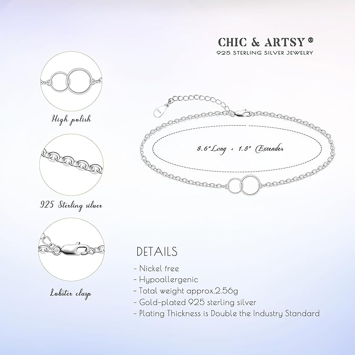 CHIC & ARTSY 925 Sterling Silver Ankle Bracelet Multilayer Anklets for Women Satellite, Star, Cross, Circle, Butterfly, Teardrop, Oval Disk Layered Anklet Beach Jewelry
