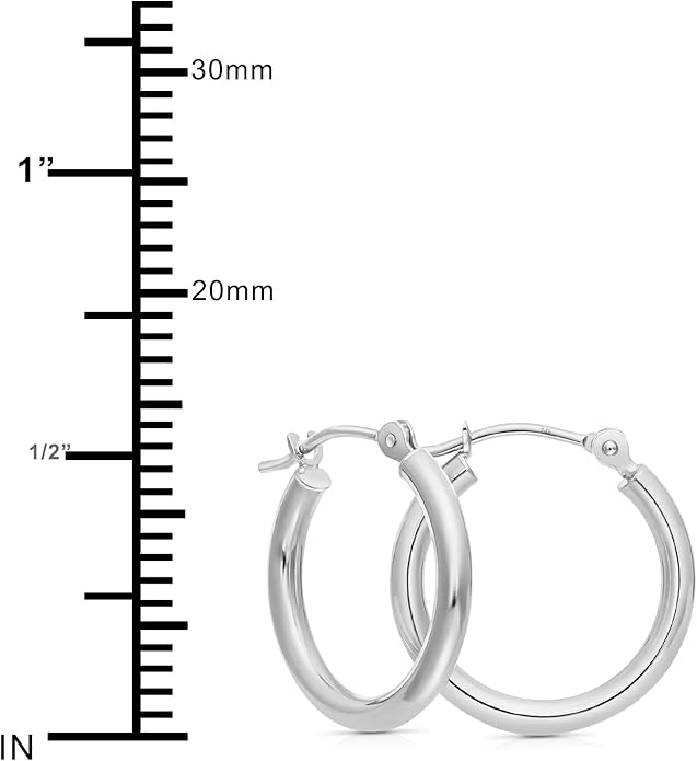 14k White Gold Polished Real Gold Hoop Earrings, Plain Round Gold Hoops, White Gold Hoop Earrings