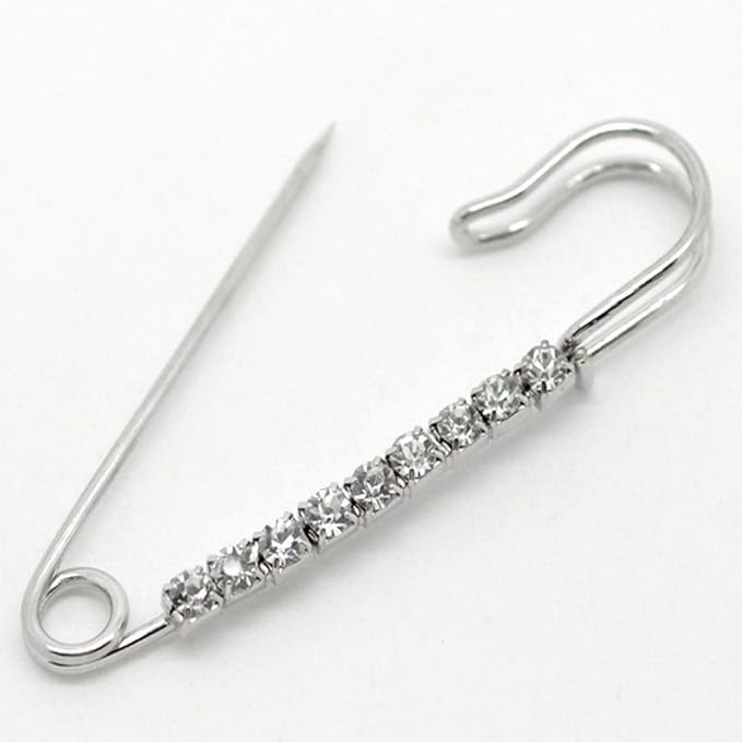 HOUSWEETY 10 Pcs Safety Pins Encrusted with White Rhinestone 6.5x1.8 cm - Personalized Design - Charm for Fashion