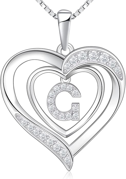RIVIKO Heart Initial Necklace for Women, 925 Sterling Silver Letter Pendant,Personalized Charm Alphabet Jewelry Valentines Mother's Day Anniversary Christmas Birthday Gifts for Women Her Mom Wife