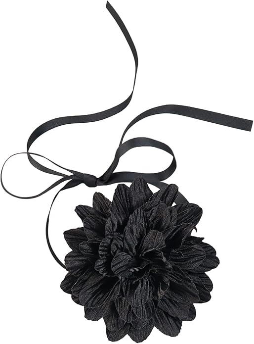 Black Choker Camellia Flower Lace-up Necklace For Women