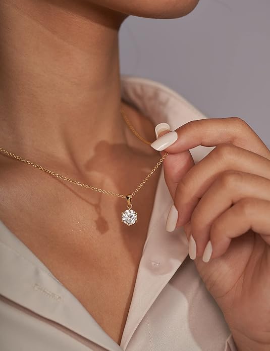 IMOLOVE Moissanite Solitaire Pendant Necklaces for Women Sterling Silver with 18K White Gold Plated 1-3 Carat D Color VVS1 Clarity Mossanite Jewelry for Women