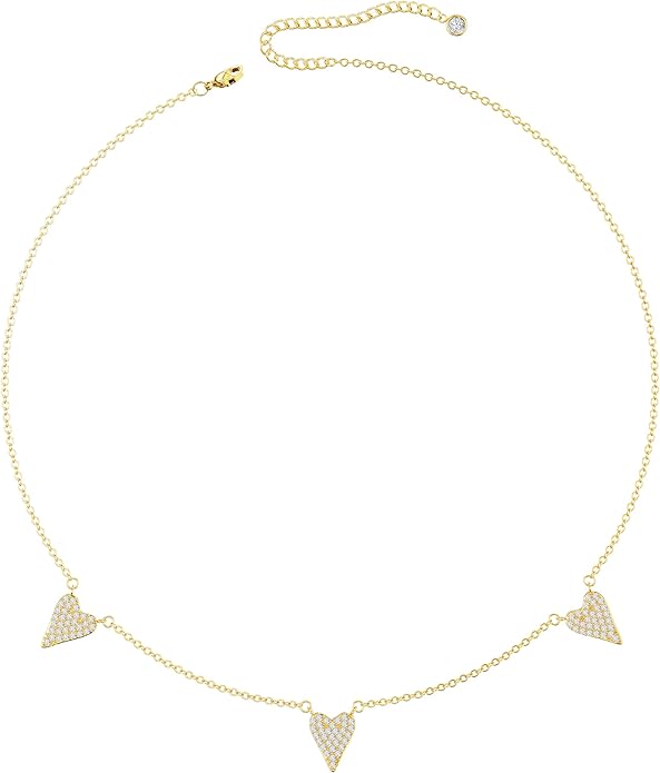 Tewiky Cute Heart Necklace Tiny 14k Gold Heart Pendant Choker Necklaces Small Gold Love Open Heart Chain Necklace for Women Dainty Gold Necklace Gifts for Her