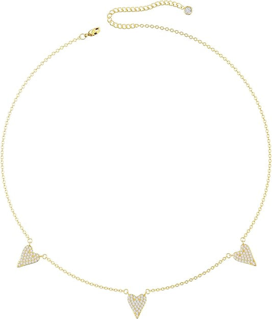 Tewiky Cute Heart Necklace Tiny 14k Gold Heart Pendant Choker Necklaces Small Gold Love Open Heart Chain Necklace for Women Dainty Gold Necklace Gifts for Her