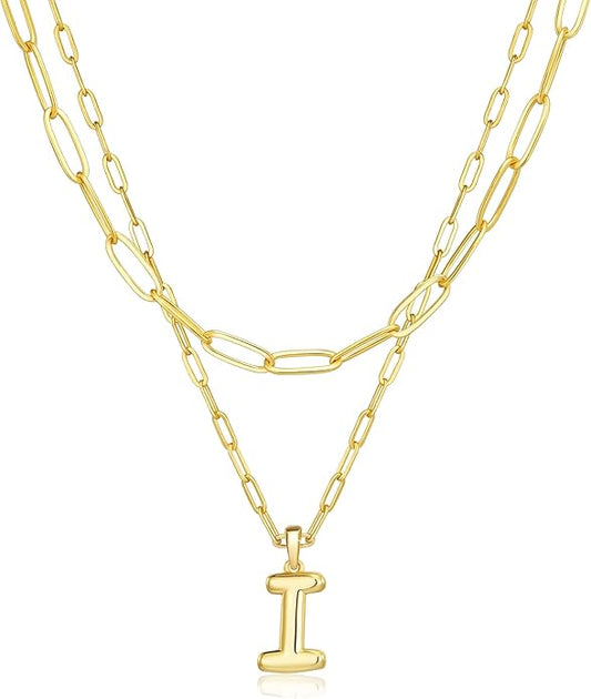 adoyi Gold Necklace for Women Layered Bubble Heart Letter Initial Necklaces for Women Trendy Jewelry 14K Gold Plated Chain Chunky Name Necklace Stack Charm A-Z Pendant Set Jewelry Gifts