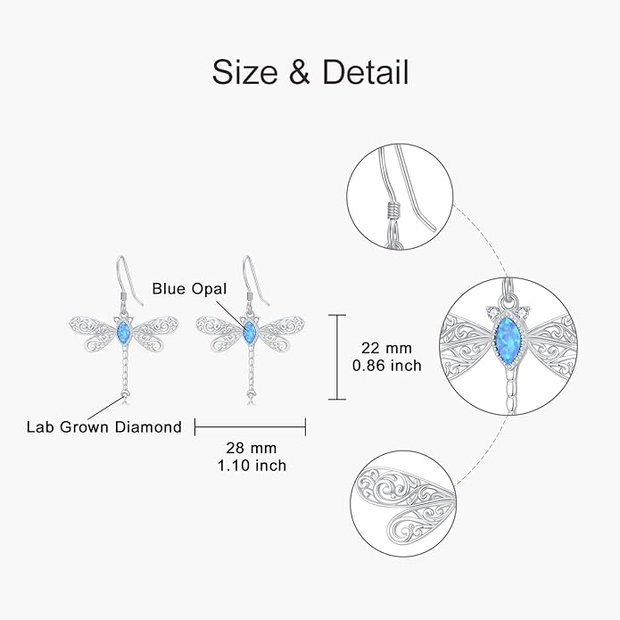 Diamond Butterfly/Dragonfly/Bee Earrings for Women 925 Sterling Silver Opal Dangle Drop Earrings Jewelry Gift for Mother Wife