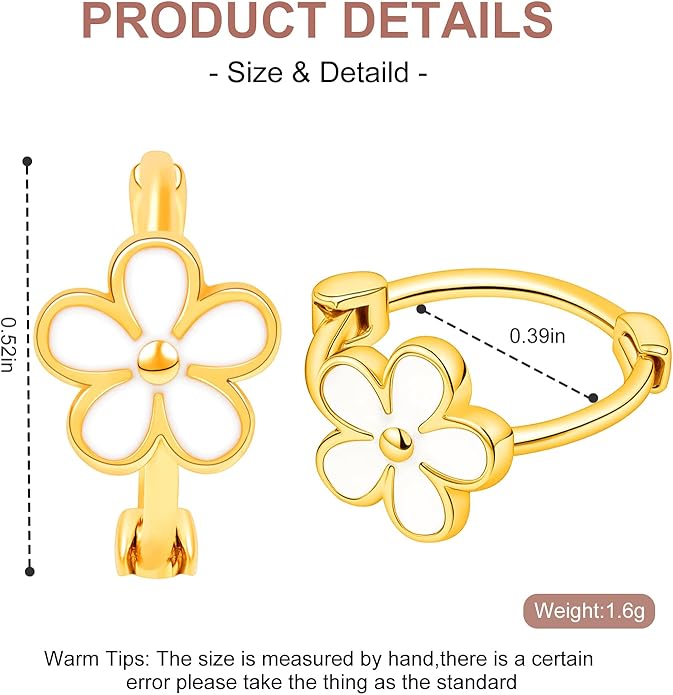 925 Sterling Silver Earrings for Women Dainty Dripping Oil Enamel Daisy Flowers Earrings Minimalist Style Jewelry Sensitive Earrings for Women Hypoallergenic Huggie Hoops