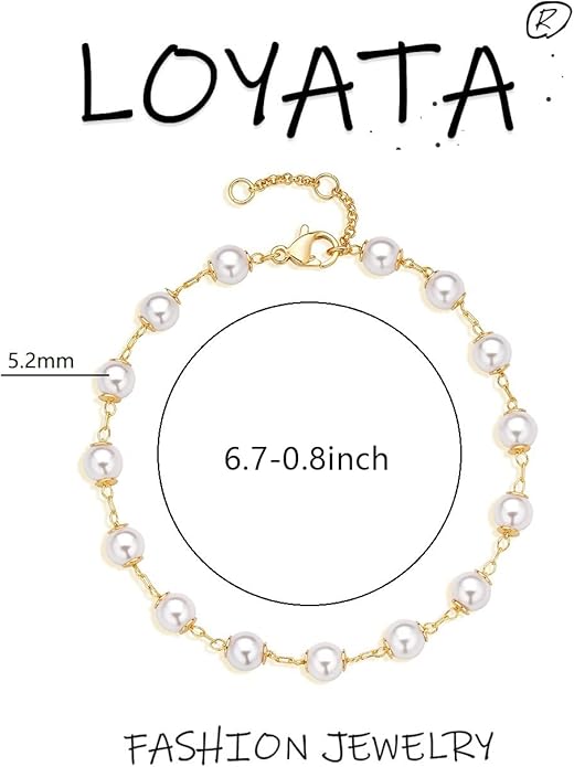 LOYATA Chain Bracelet Gold Link 14K Gold Plated Dainty Pearl Bracelet Simple Jewelry Gift for Women