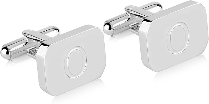 18K White-Gold Plated Initial Engraved Stainless Steel Men’s Cufflinks With Gift Box -Personalized Alphabet Letter’s A-Z By Lux & Pair