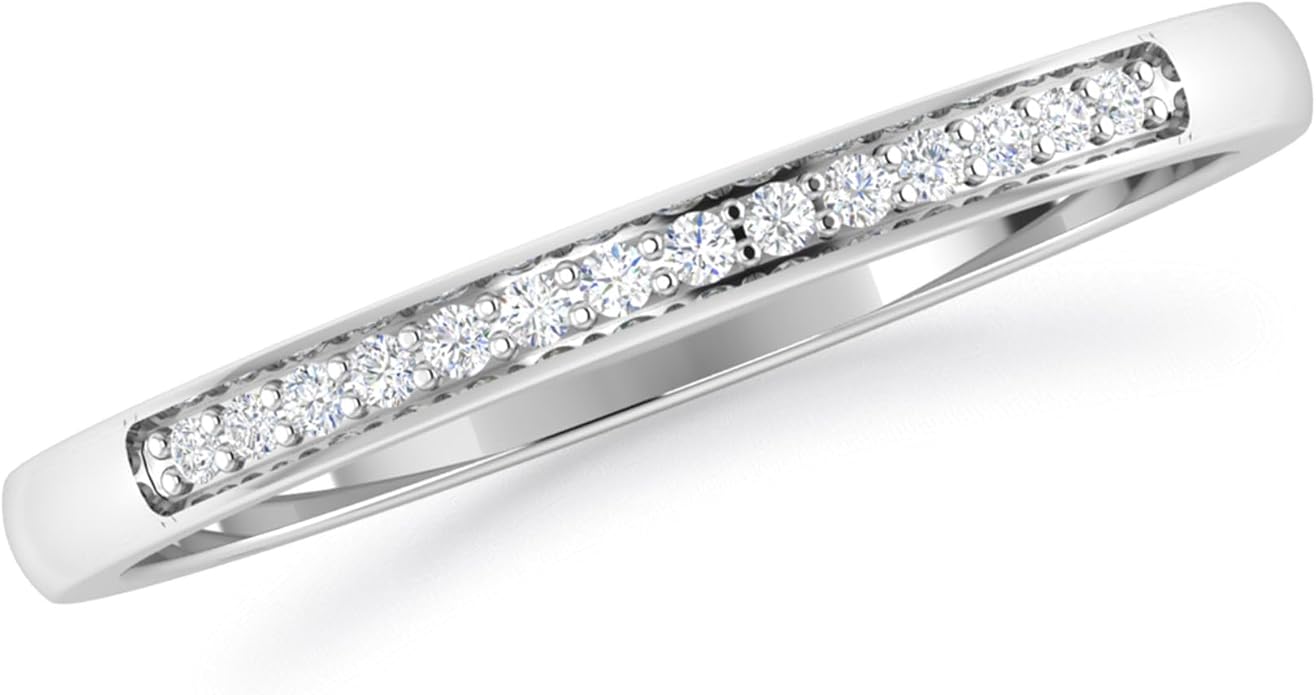 Inspereza 1/10 Carat 10kt Gold Round Diamond Petite Wedding Anniversary Stackable Band. (H-I Color, I2-I3 Clarity)