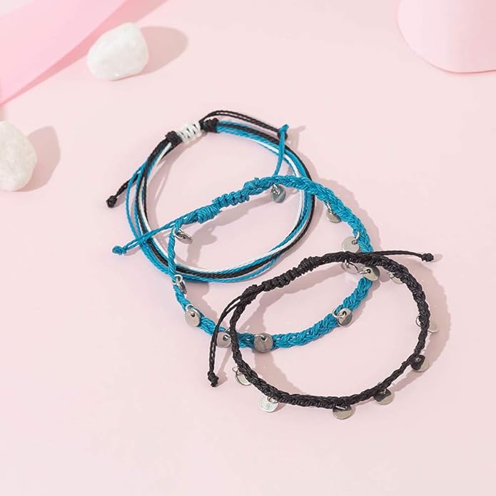 FANCY SHINY String Ankle Bracelets Waterproof Rope Anklets Braided Beach Boho Coin Anklets Cute Friendship Foot Jewelry for Women