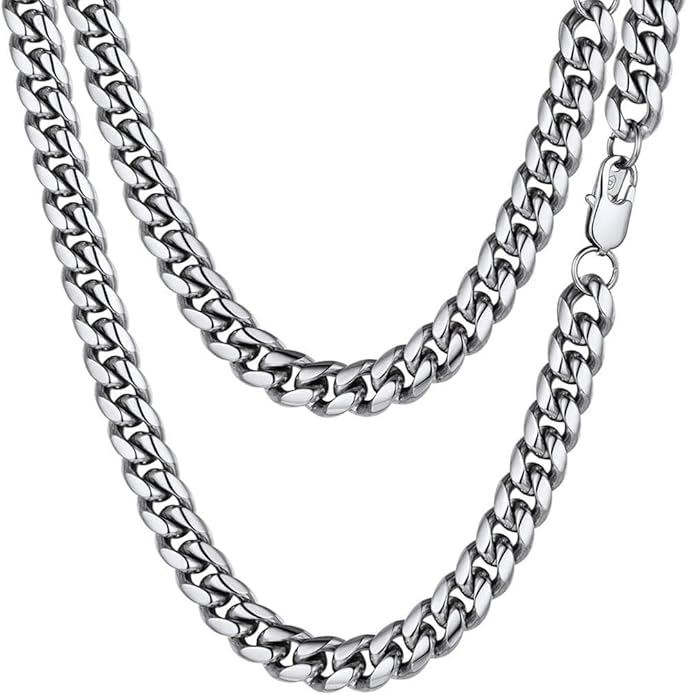 PROSTEEL 316L Stainless Steel Figaro Cuban Chain Necklace for Men, Black/18K Real Gold Plated, 4/5/6/7.5/9/10/13mm, 14inch-30inch, Come with Box